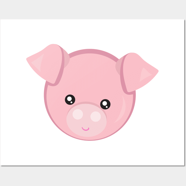 Cute Pig, Little Pig, Piggy, Pink Pig Wall Art by Jelena Dunčević